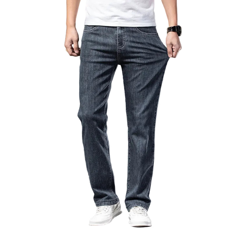Men's Straight-Leg Denim Jeans – Partial Elastic Waist and Stretch