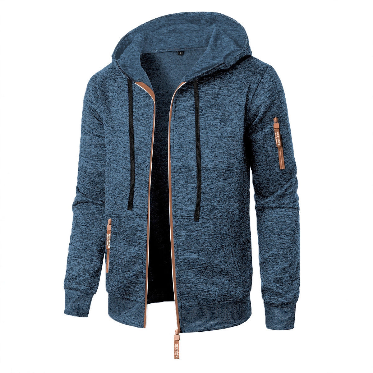 Men's Zip-Up Hooded Sweater - Straight Fit, Knit Finish