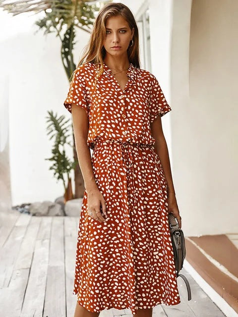 Women's Midi Dress Short Sleeves – Casual Fit Vacation