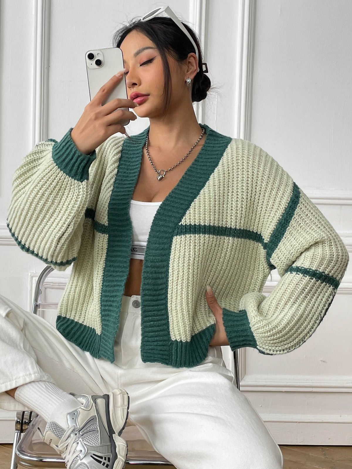 Women's Textured-Knit Cardigan – Casual Cropped Open Fit