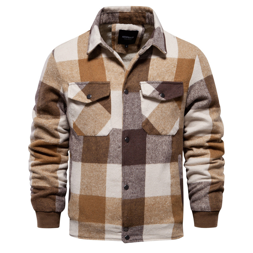 Men's Cotton Jacket – Plaid Pattern, Regular Fit
