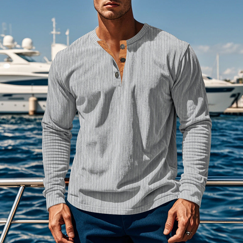 Men's Cotton Corduroy Henley Shirt – Slim Fit
