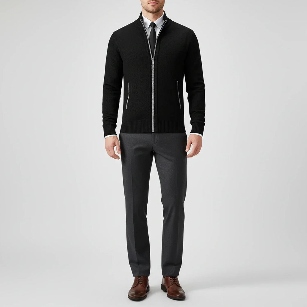 Men's Cotton Cardigan – Stand Collar, Relaxed Fit