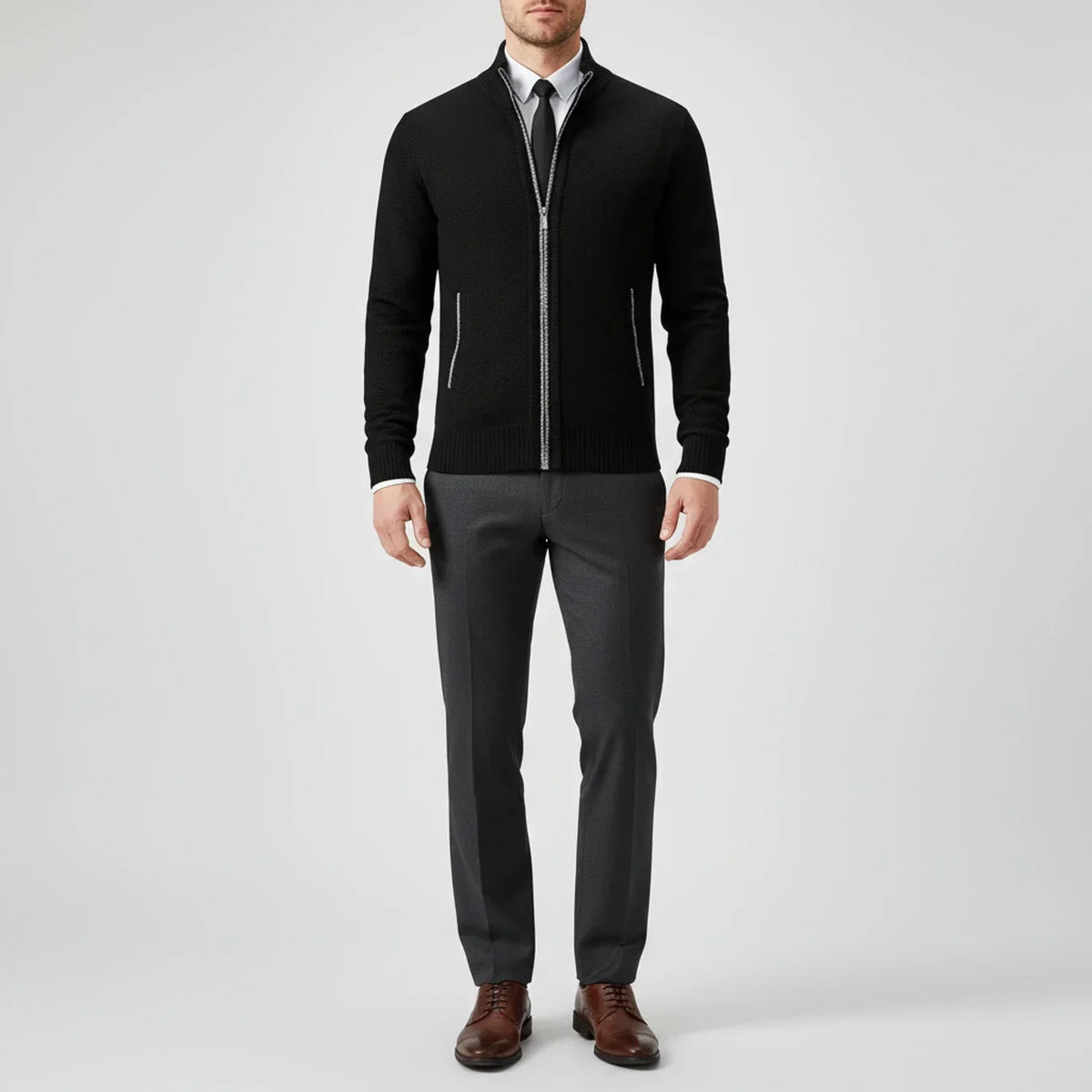 Men's Cotton Cardigan – Stand Collar, Relaxed Fit