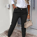 Women's High-Waisted Slim Trousers - Corduroy Cropped Fit