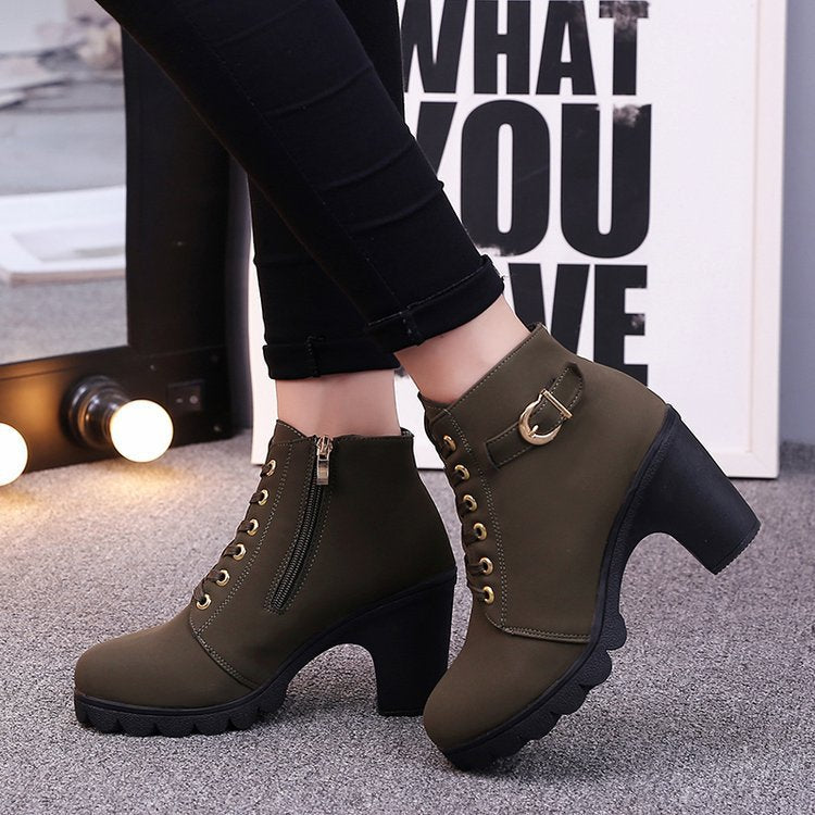 Women's Vegan Lace-Up Ankle Boots – Cross-Strap Design