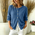 Women's Buttoned Cardigan – Classic Round Neck, Straight Fit