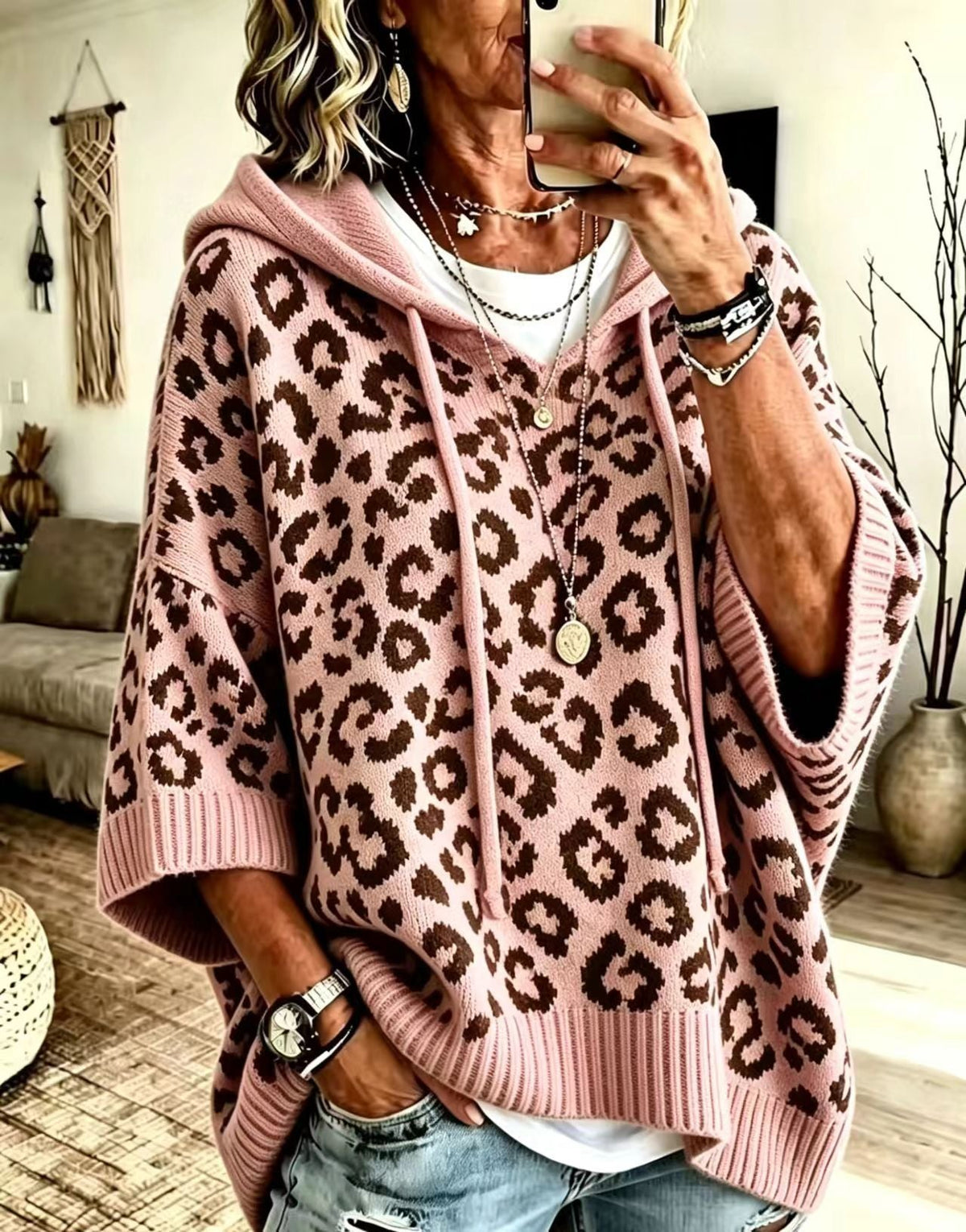 Women's Leopard Hooded Sweatshirt – Casual Knitwear