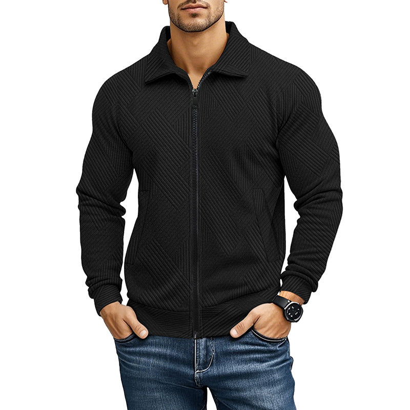 Men's Textured Waffle-Style Jacket – Straight Cut, Classic Collar