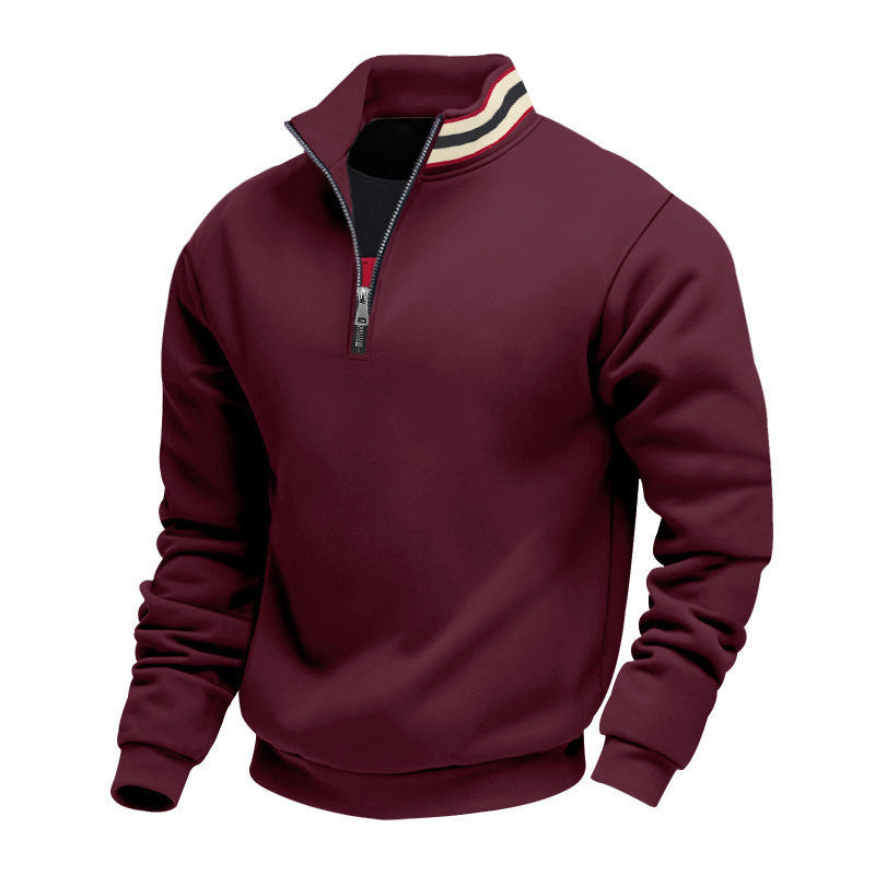 Men's Zippered Funnel-Neck Sweater – Relaxed Fit with Fleece Interior