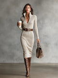 Fitted Midi Dress for Women in Knitwear – Elegant Belted Fit