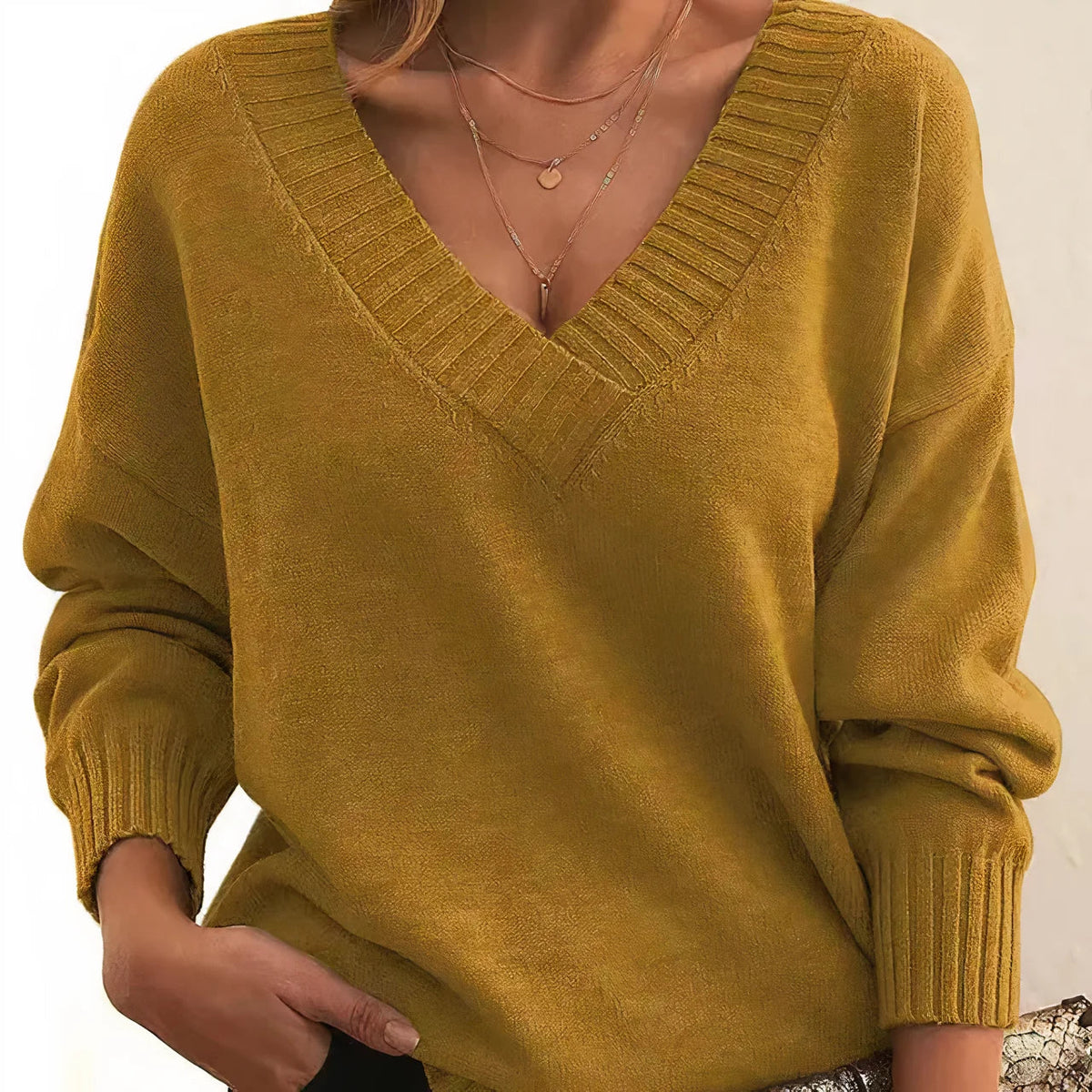 Women's Knitwear Sweater – Relaxed Fit with Ribbed Trim