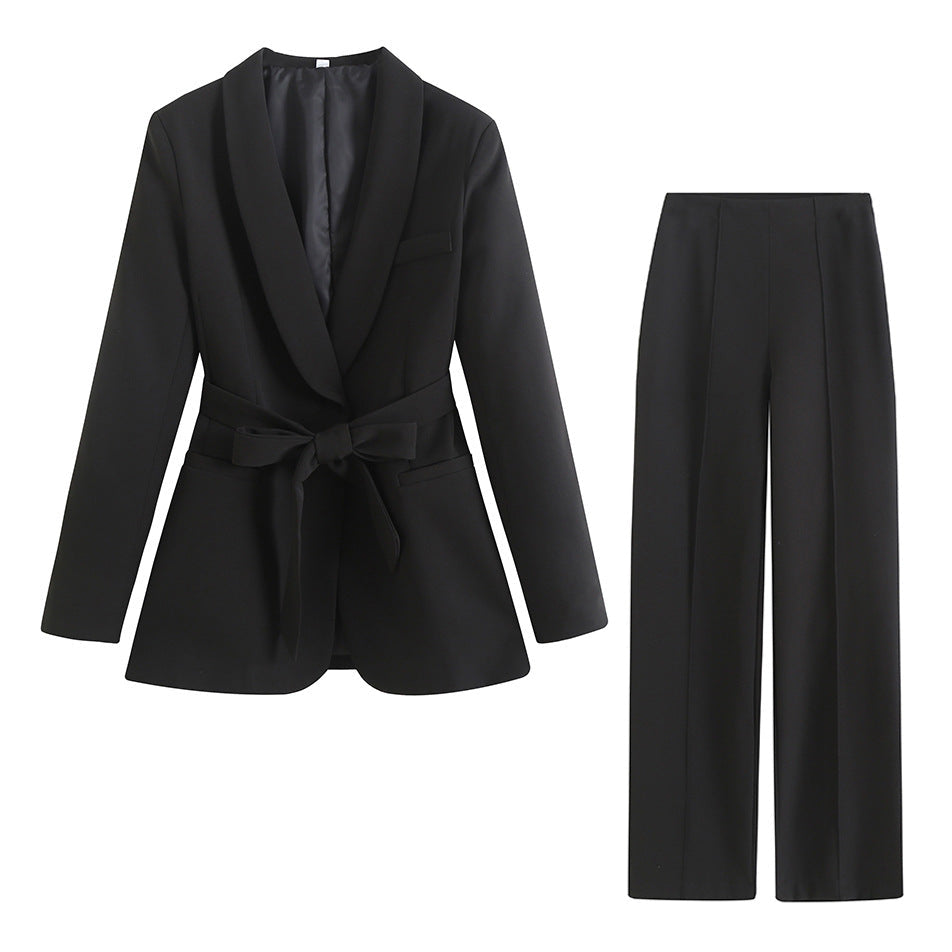 Women's Blazer and Pants Set – Elegant Waist-Tied Size