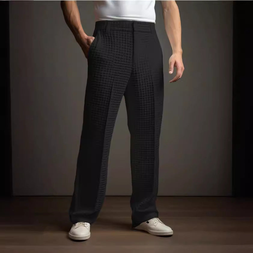 Men's Straight-Leg Trousers - Structured Waffle Texture