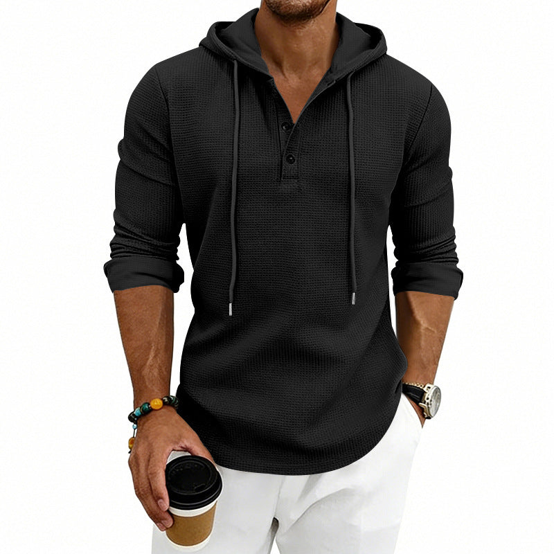 Men's Relaxed-Fit Henley Sweatshirt – Long-Sleeved Retro Style