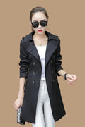 Women's Slim-Fit Trench Coat – Double-Breasted, Mid-Length