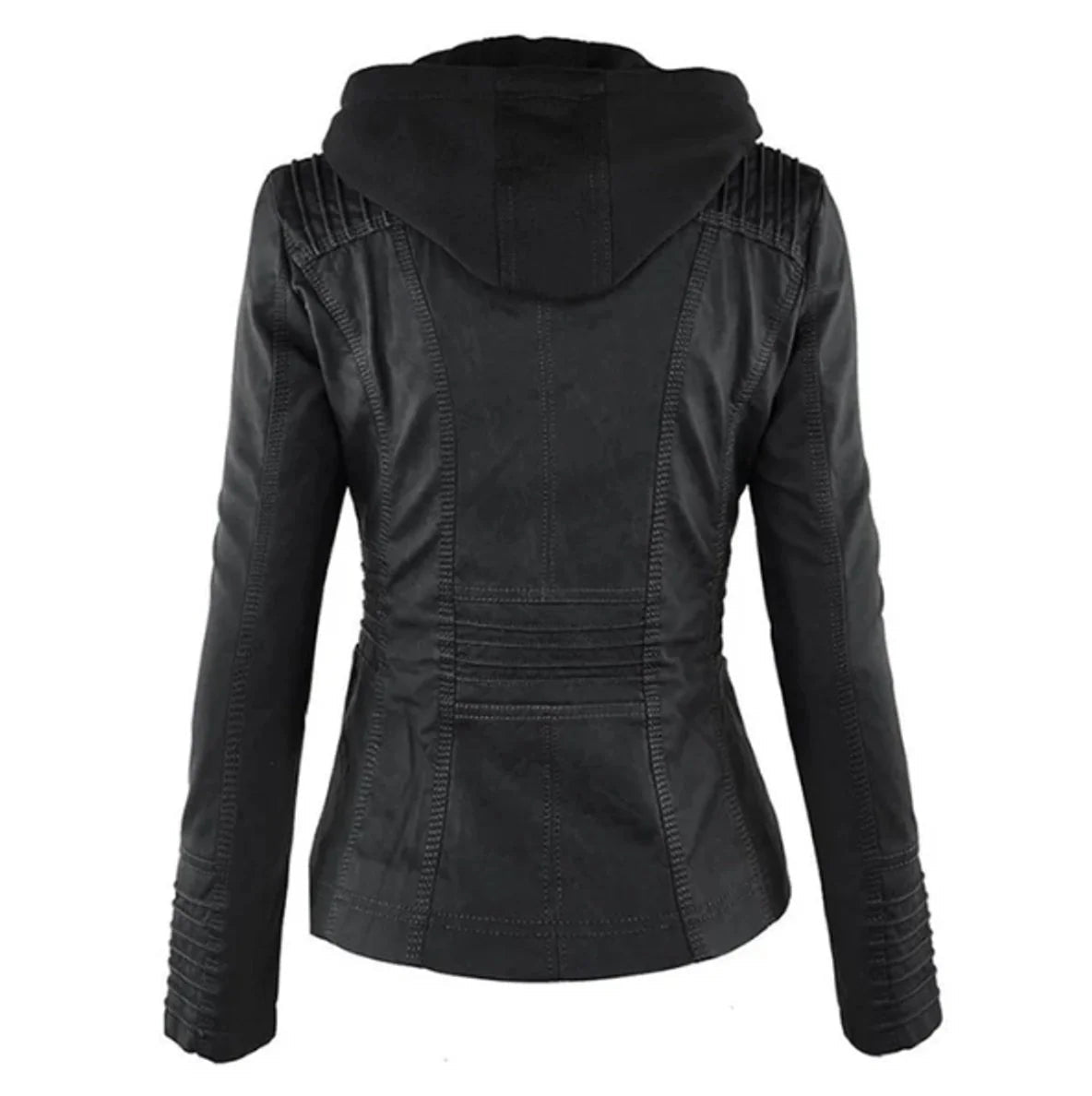 Women's Vegan Motorcycle Jacket - Fitted design with removable hood