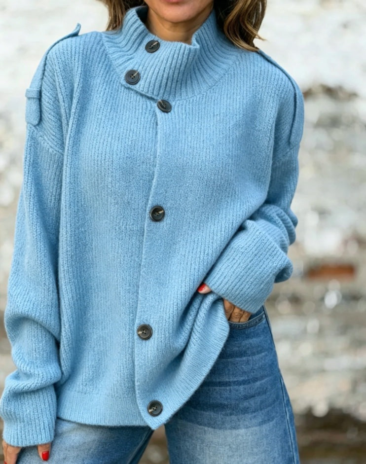 Women's Knitwear Cardigan – High Neck Straight Fit