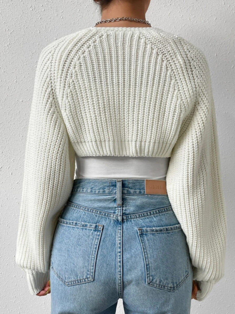Women's Wool-Blend Sweater – Cropped Fit with Balloon Sleeves