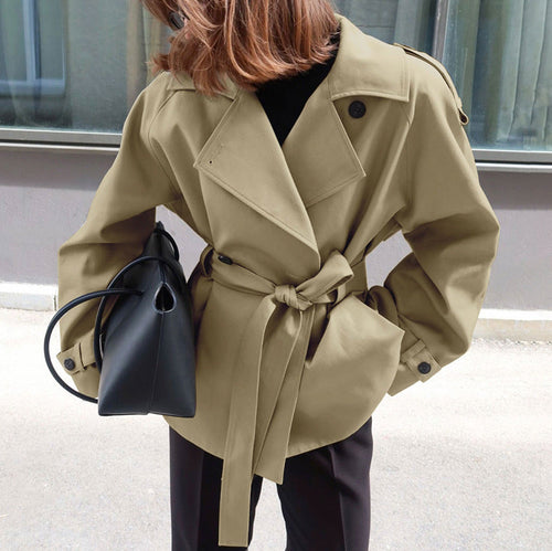 Women's Trench Coat with Lapel Collar and Belt – Relaxed Fit