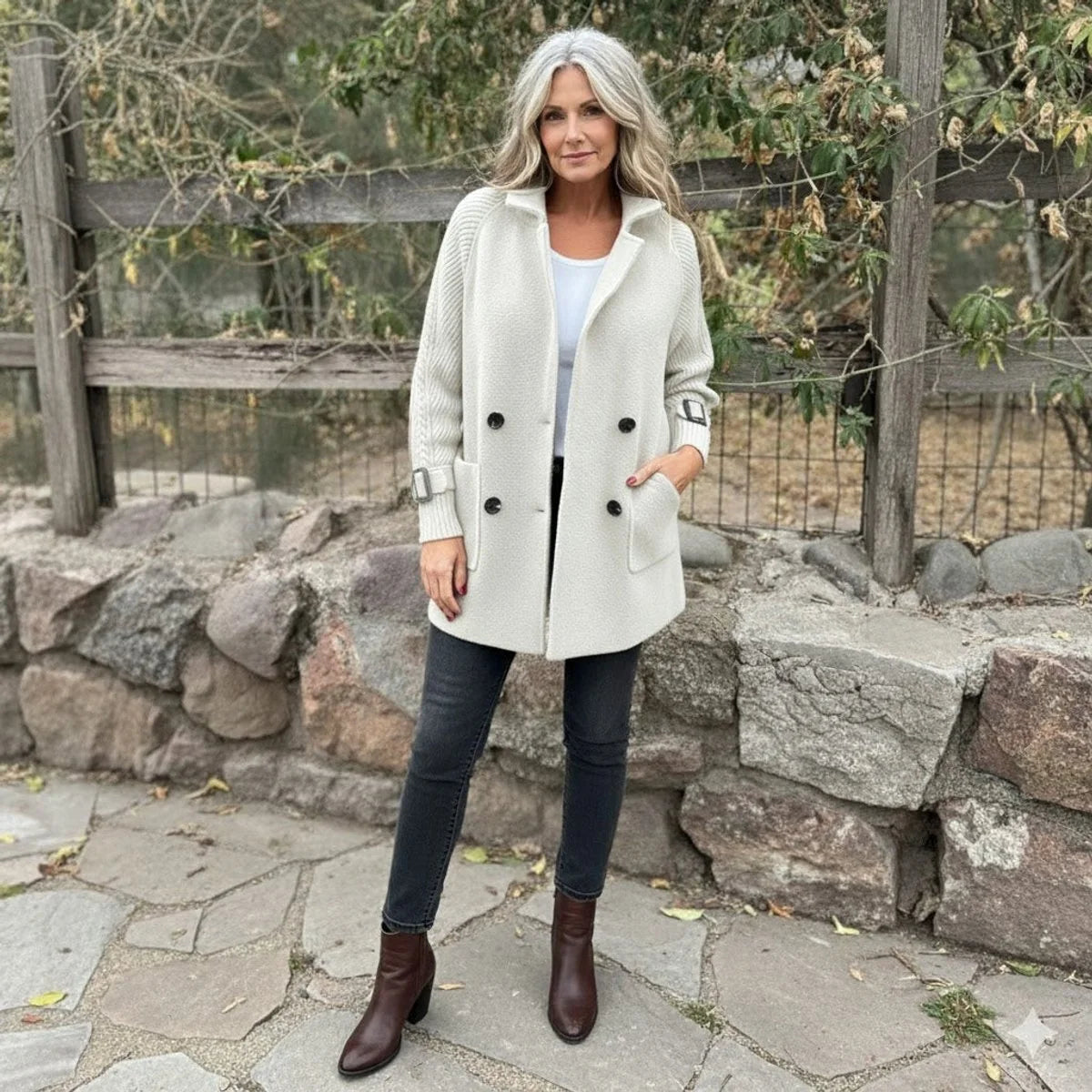 Women's Mid-Length Knitwear Coat – Textured Flared Sleeves
