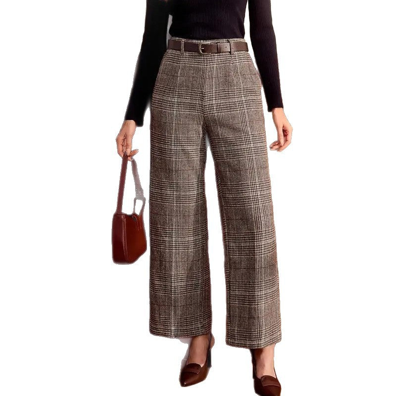 Women's Wide-Leg Check Trousers - Relaxed Fit