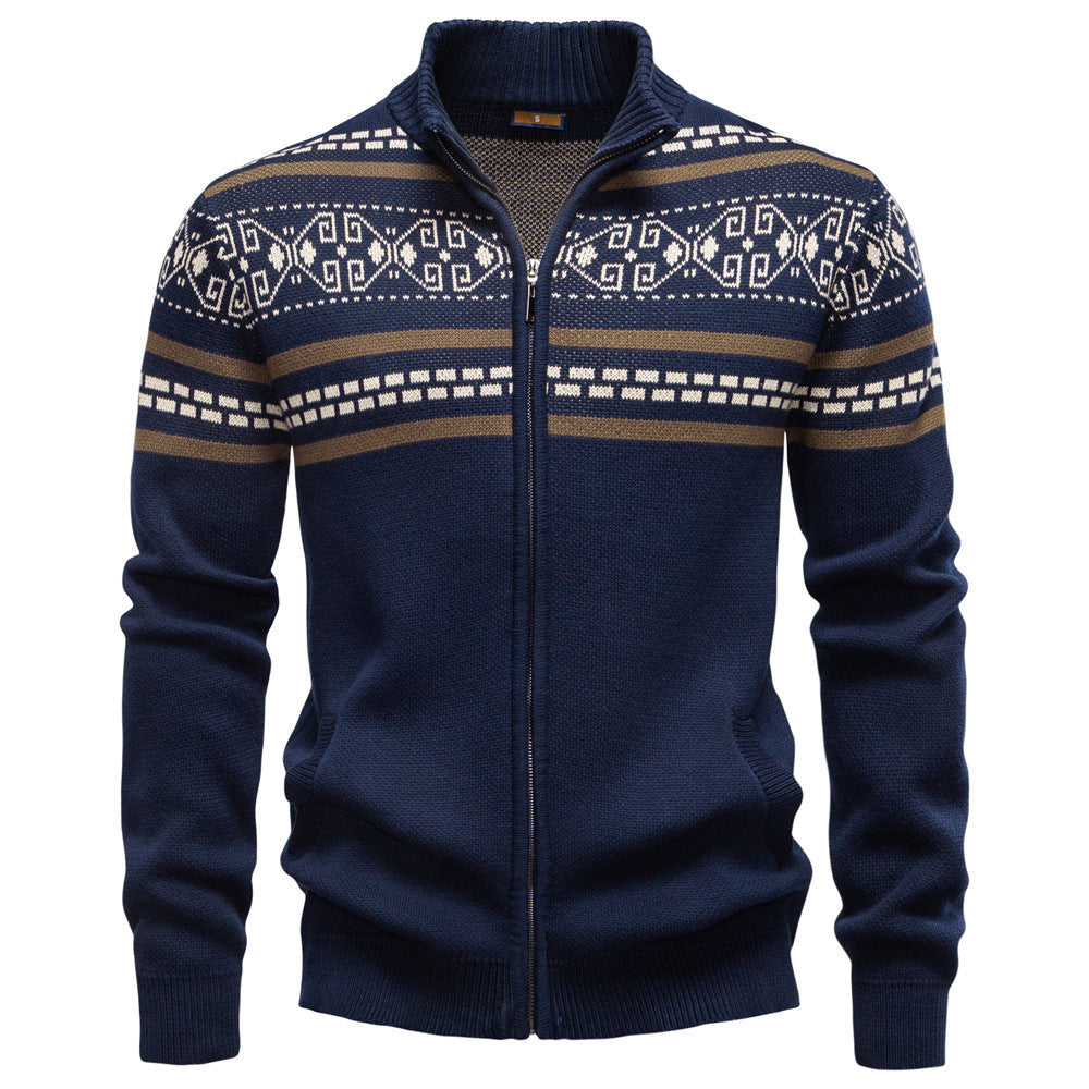 Men's Cotton Zip-Up Sweater – Slim-Fit Knitted Jacket