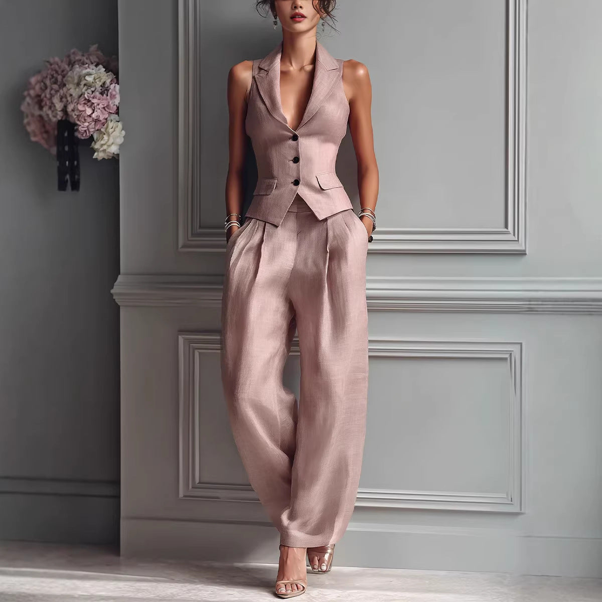 Women's Set Sleeveless Vest and Pants – Casual Suit