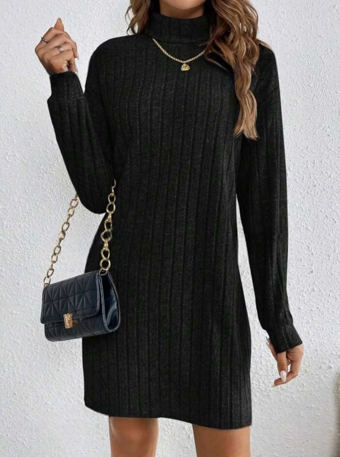Women's Mini Dress – Loose Fit and Solid Color Silhouette