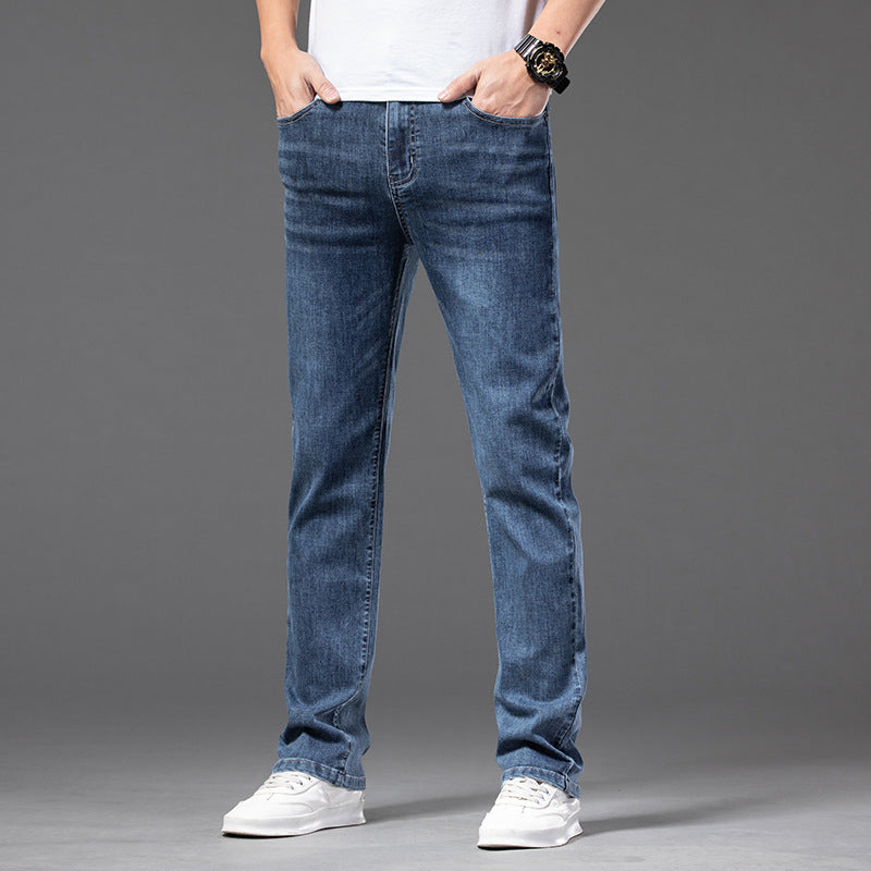 Men's Straight-Leg Denim Jeans – Partial Elastic Waist and Stretch