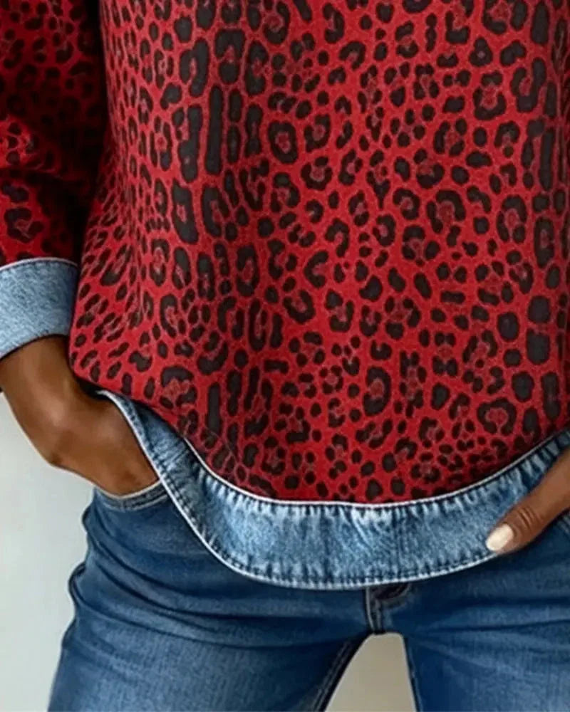 Women's Patchwork Sweatshirt – Crew Neck, Embossed Floral Pattern