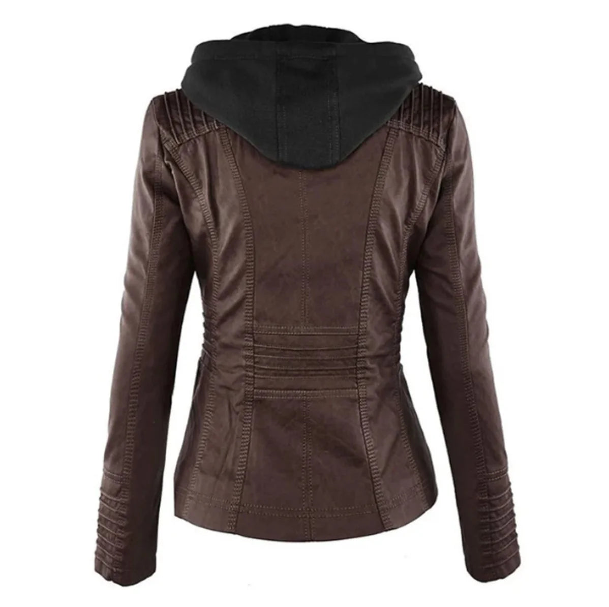 Women's Vegan Motorcycle Jacket - Fitted design with removable hood