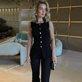 Women's Sleeveless Knitted Vest – Metal Buckle and Slit