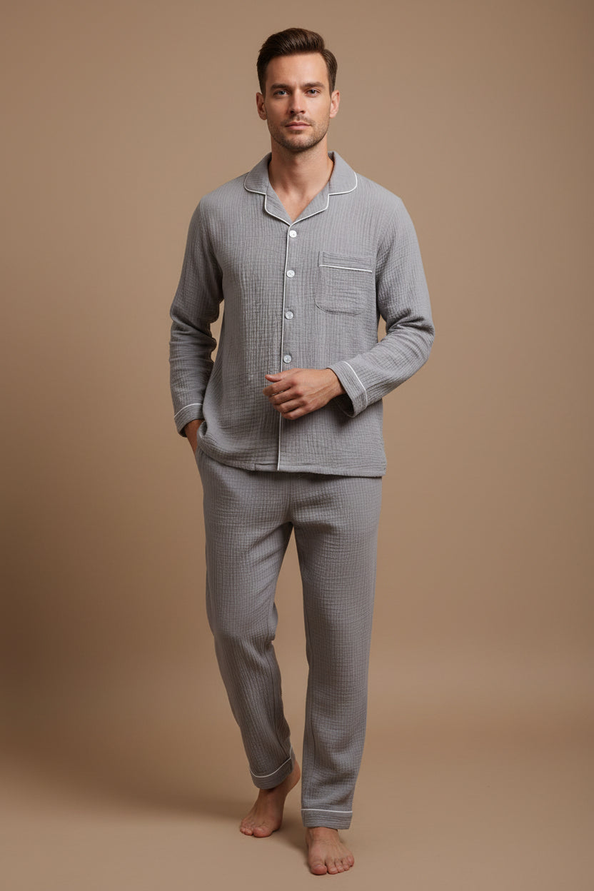 Cotton Men’s Pajama Set – Casual Lightweight Double-Gauze Set