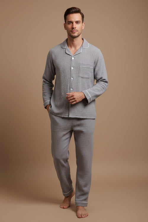 Cotton Men’s Pajama Set – Casual Lightweight Double-Gauze Set