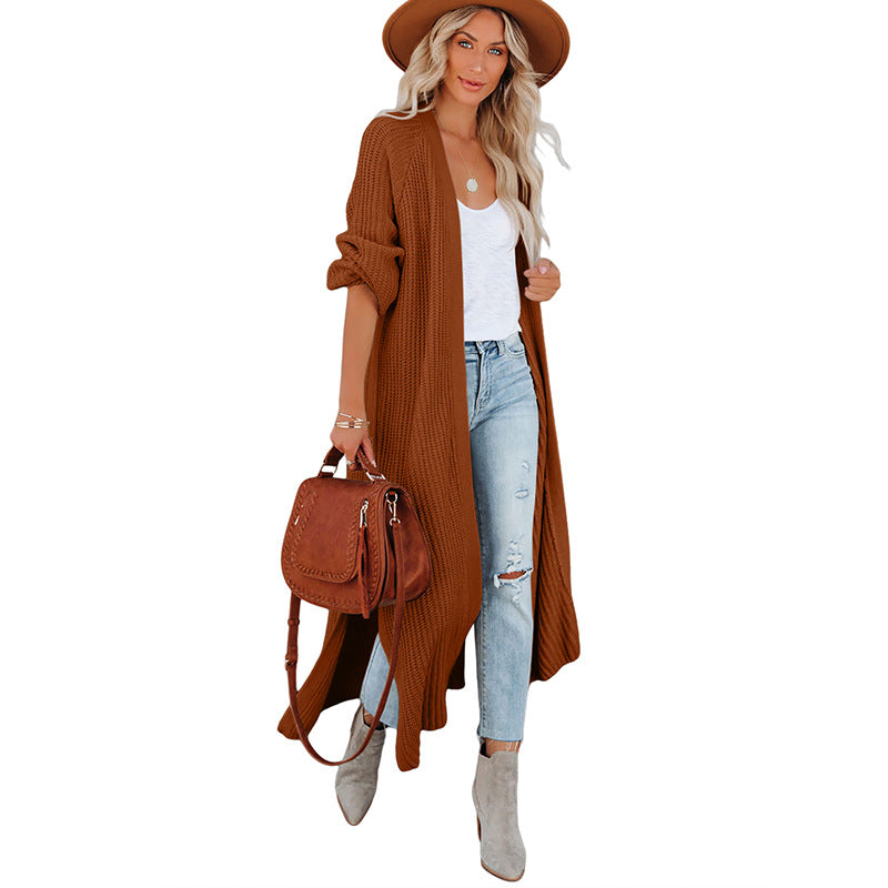 Women's Long Knit Cardigan - Open Relaxed Fit