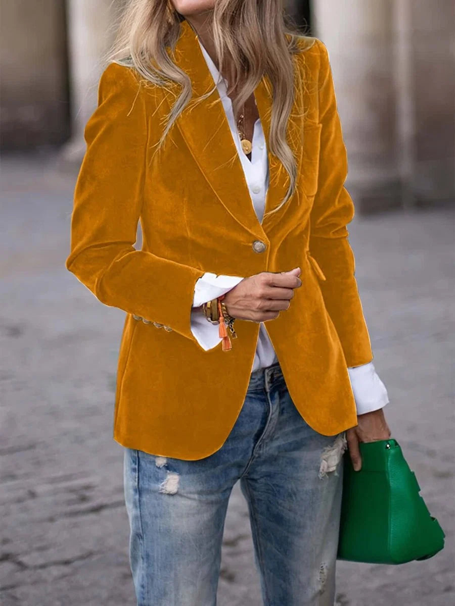 Women's Velvet-Effect Blazer - Elegant slim fit