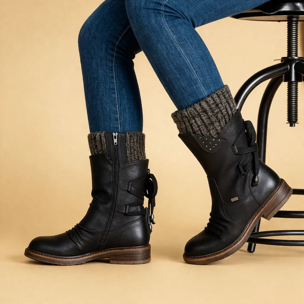 Women's Soft-Shaft Boots – Low Round Heel, Combat Style