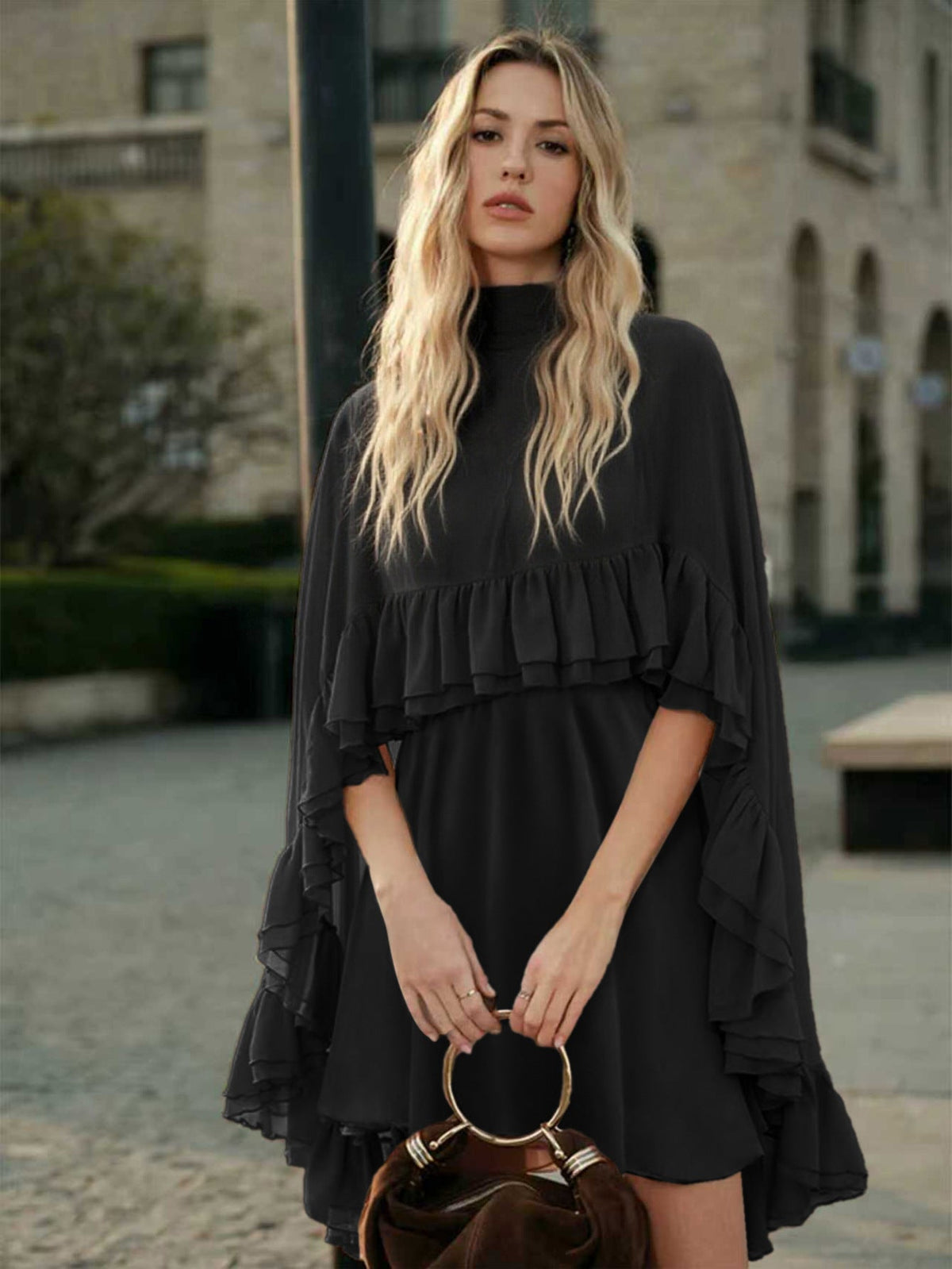 Women's Chiffon-Style Midi Dress – Elegant Ruffles