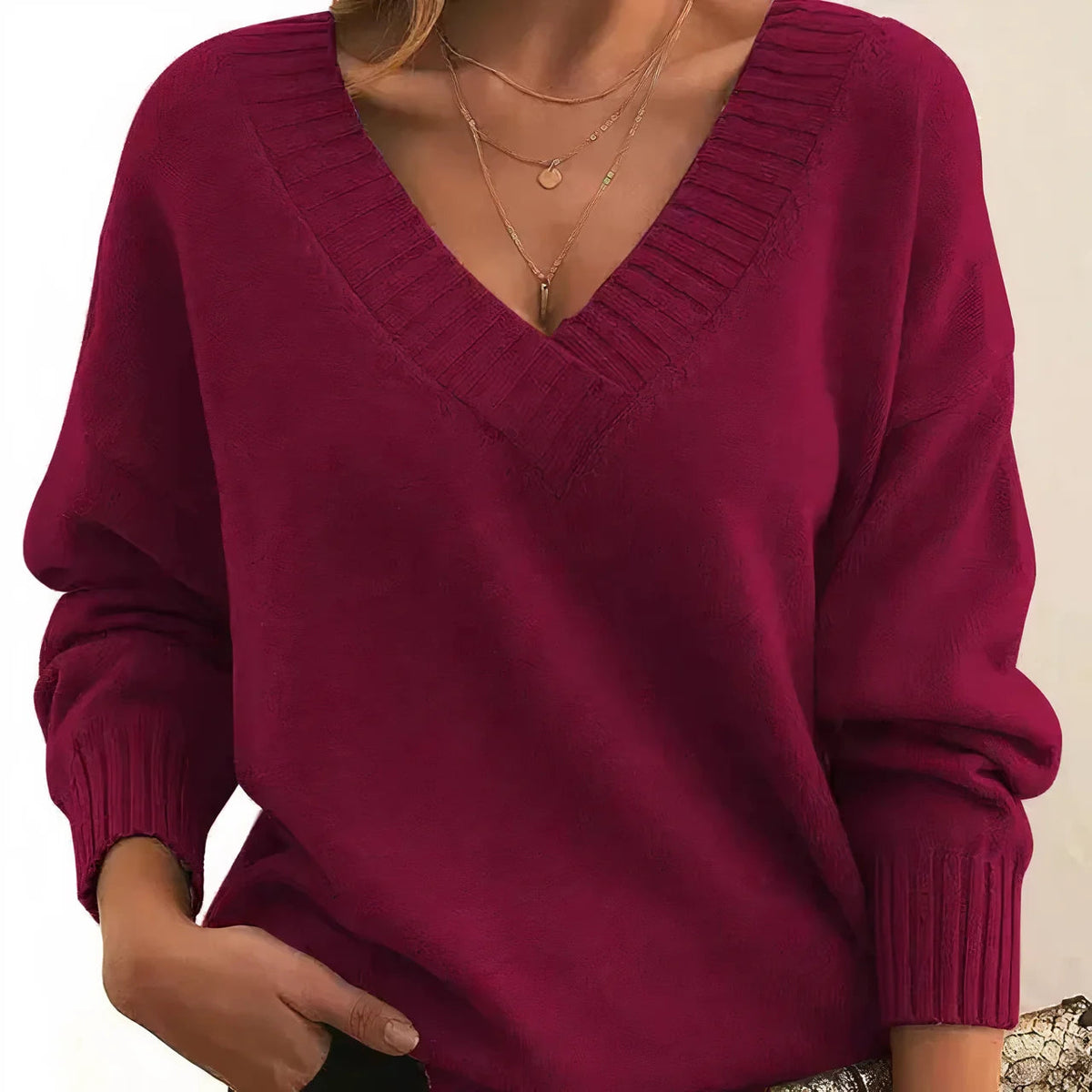 Women's Knitwear Sweater – Relaxed Fit with Ribbed Trim