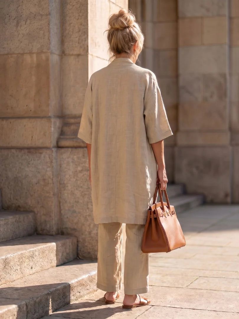 Women's Three-Piece Set – Mid-Length Cardigan, Tank Top and Straight-Leg Trousers