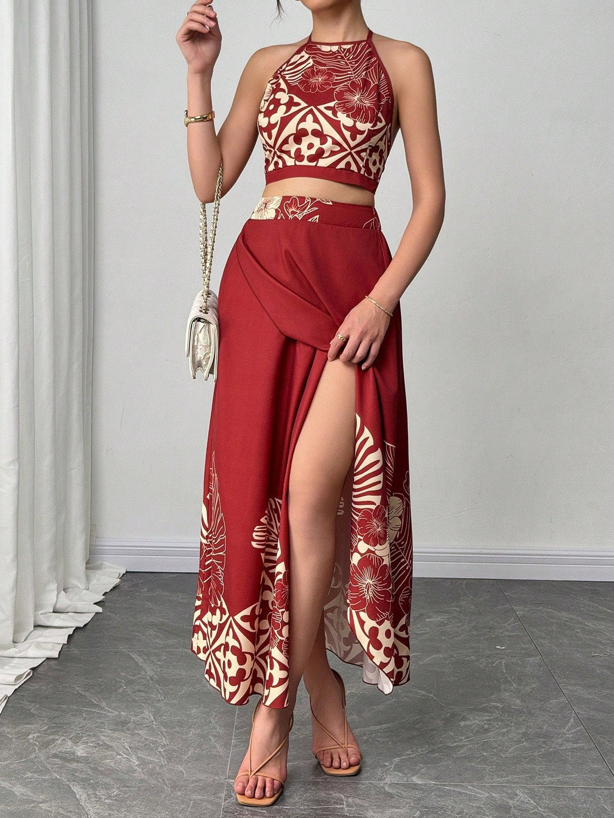 Women's Two-Piece Set Floral Print – Slim Fit