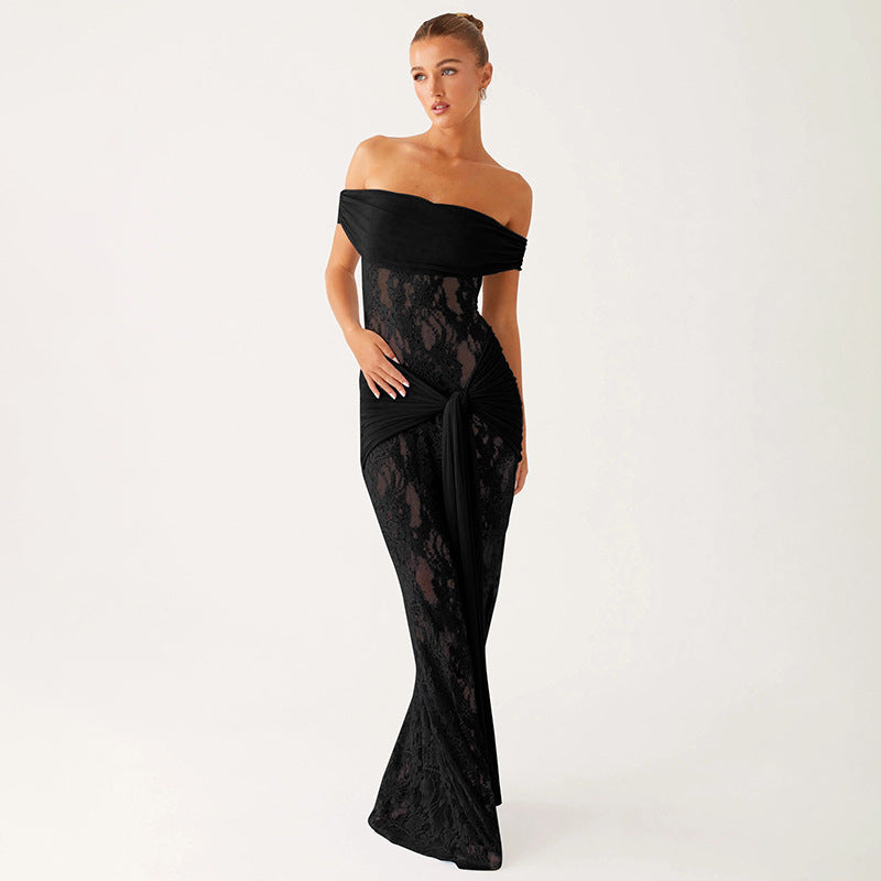 Women's Dress in Cut Lace – Sheer Effect & Satin Bow