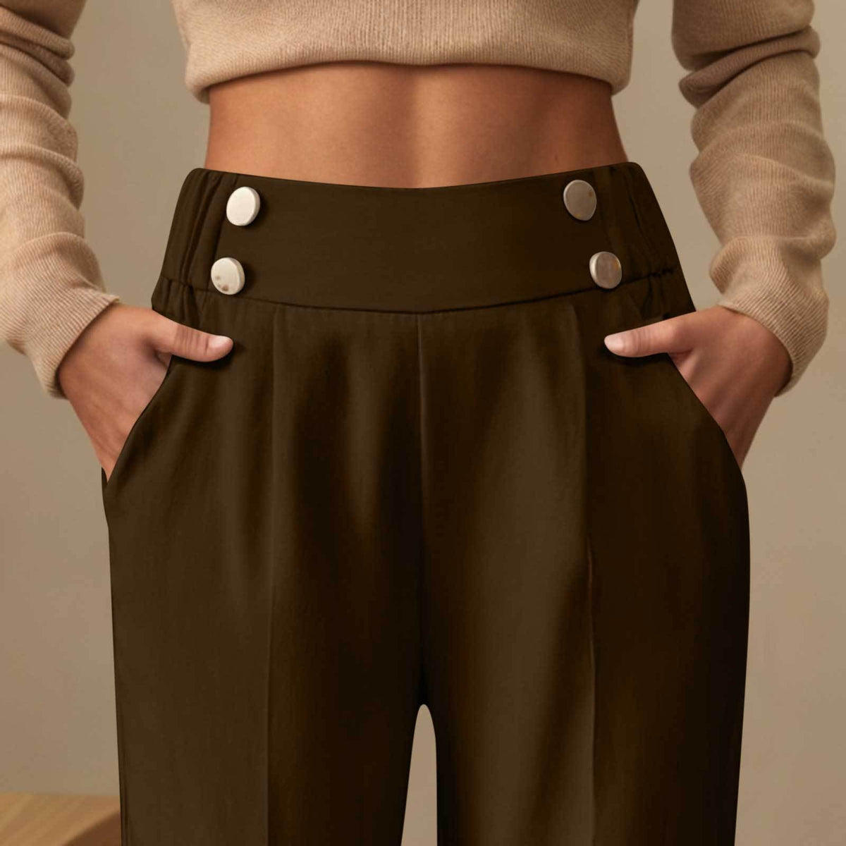 Women's High-Waisted Straight-Leg Trousers - Practical Pockets