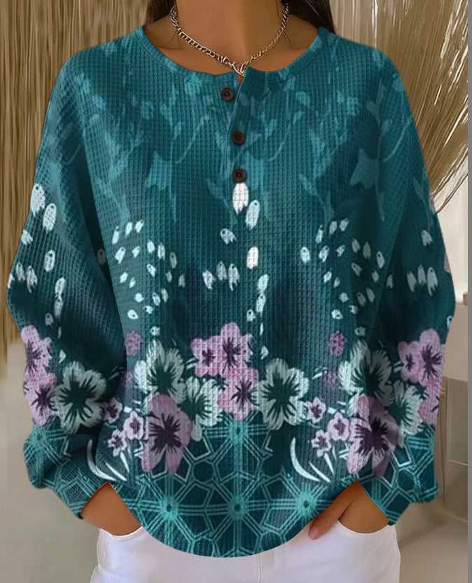 Women's Printed Buttoned Hoodie – Artistic Relaxed Fit
