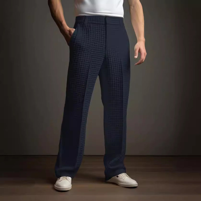 Men's Straight-Leg Trousers - Structured Waffle Texture