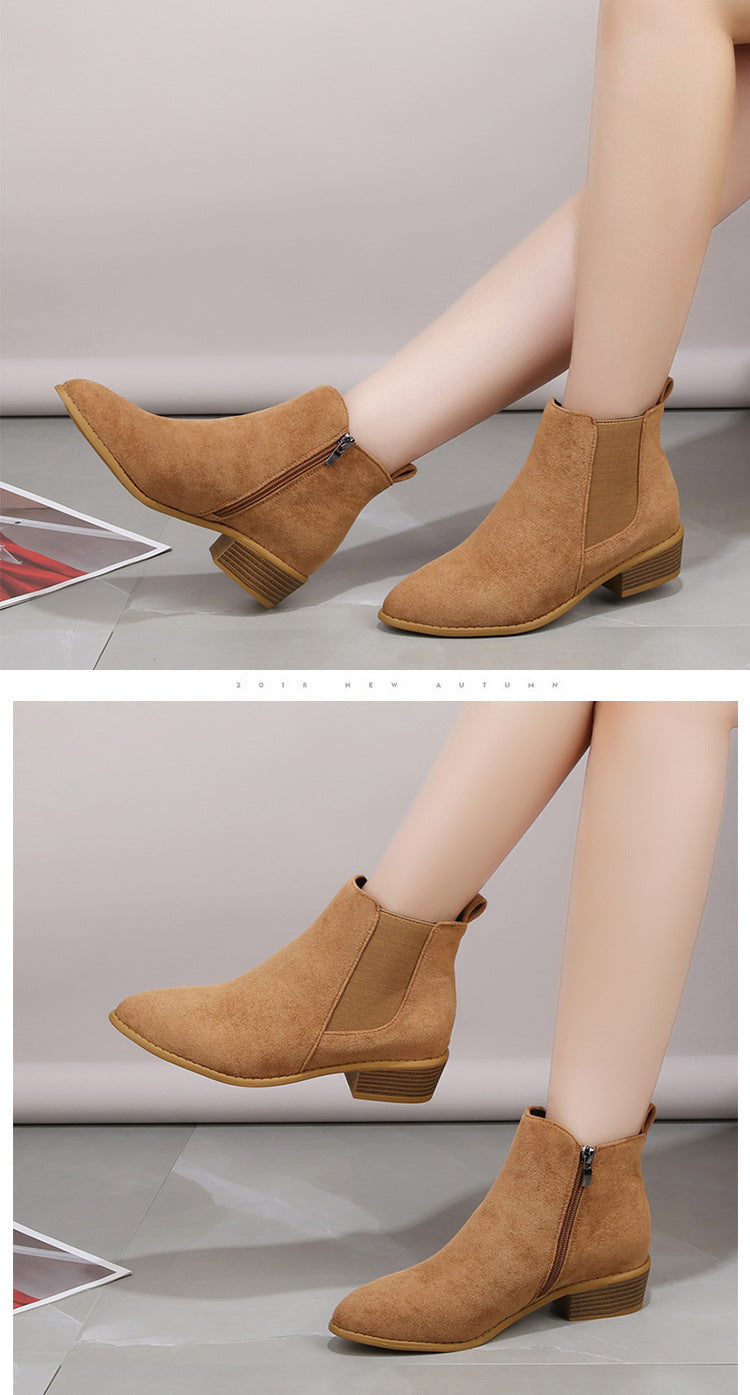 Women's Suede Ankle Boots – Pointed Toe & Block Heel