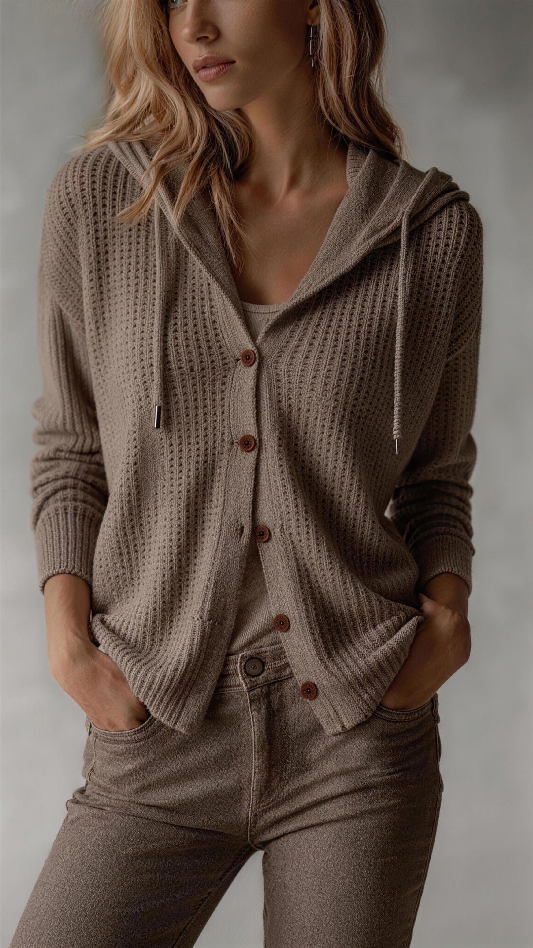 Women's Hooded Knitwear Vest – Relaxed Fit, Button Closure