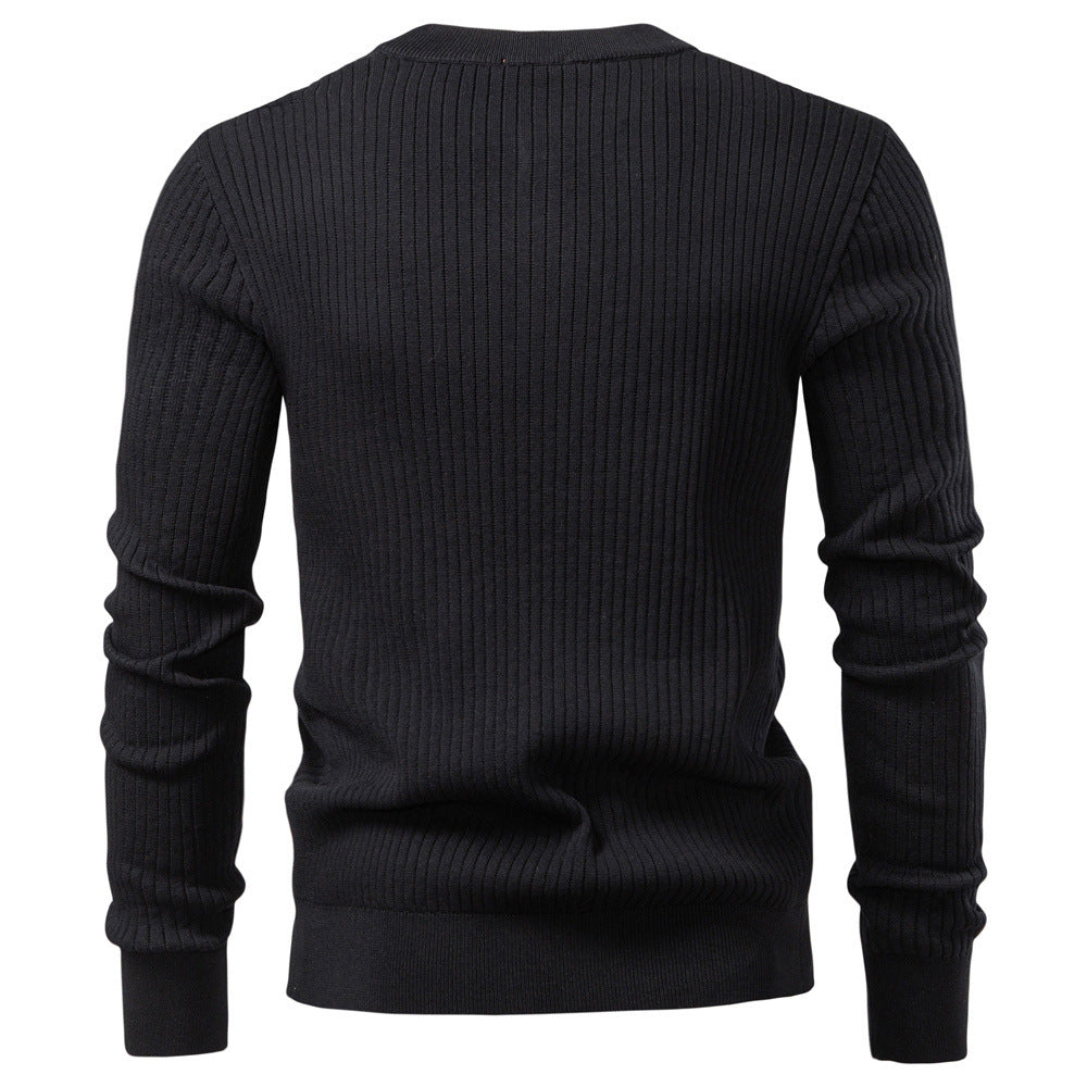 Men's Ribbed Henley-Neck Sweater – Relaxed Fitted Cut