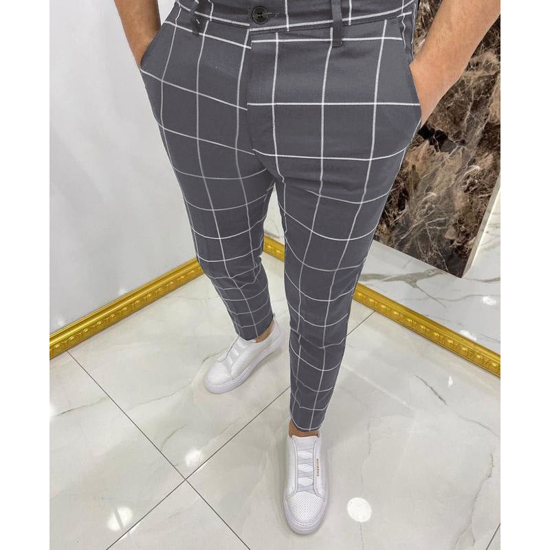 Men's Checked Cotton Trousers – Tapered Fit